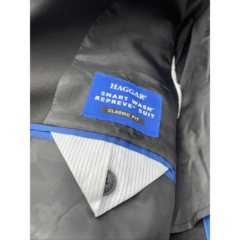 Haggar Suit Jacket Mens 38 R Black Repreve Classic Fit Smart Wash - Picture 3 of 9